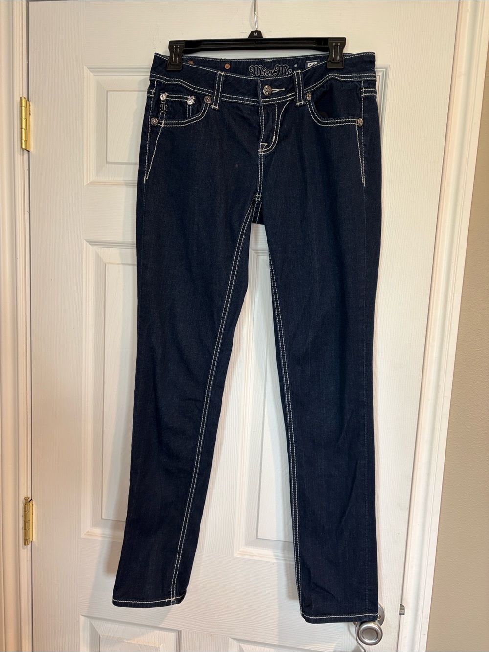 Miss Me Indigo Straight Leg Jeans with Contrast Stitching